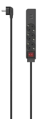Zdjęcie produktu dla Hama 00223182, 1,4 m, Wewnętrzna, Pleciony, Czarny, 3 x gniazdo sieciowe, 17 W
