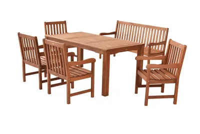 Produktbild von Merxx Santos Gartenmöbelset 6tlg., 4 Sessel, Bank 3-sitzig, Tisch 170 x 90 cm - Eukalyptus