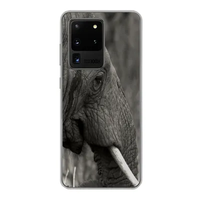 Produktbild von MuchoWow® Handyhülle Schutzhülle Hülle für Samsung Galaxy S20 Ultra Elefant - Tiere - Schwarz - Weiß Silikon Softcase Handy Hülle - Karteninhaber
