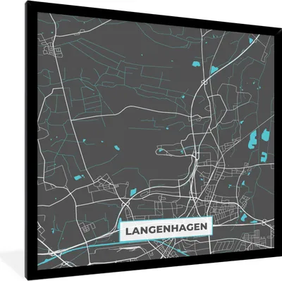 Produktbild von MuchoWow® Gerahmtes Poster Langenhagen - Stadtplan - Blau - Karte - Deutschland 40x40 cm - Poster mit Schwarzem Bilderrahmen Wandposter Rahmen Foto Bilder - Mit Rahmen - Wanddekoration Schlafzimmer