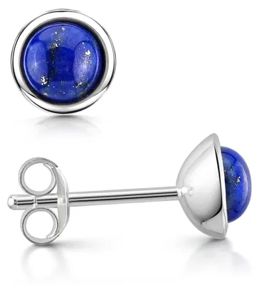Produktbild von MATERIA Damen Ohrstecker Lapislazuli Edelstein 925 Sterling Silber blau rund rhodiniert in Schmuckbox SO-46-Blau