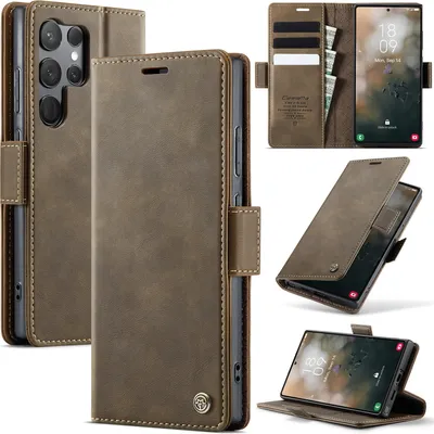 Produktbild von Handyhülle für Samsung Galaxy S23 Ultra Hülle Leder mit RFID Schutzhülle Klapphülle Magnet Kartenfach Standfunktion Braun
