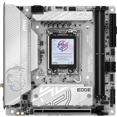Produktbild von MSI MPG B860I EDGE TI WIFI - Motherboard - Mini-ITX - LGA1851-Sockel - B860 Chipsatz - USB4, USB-C 3.2 Gen2, USB 3.2 Gen 2, USB 3.2 Gen 1 - 5 Gigabit Ethernet, Wi-Fi 7, Bluetooth - Onboard-Grafik (CPU erforderlich)