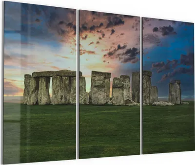 Produktbild von DEQORI Glasbild Echtglas 3x50x100 cm 'Stonehenge bei Dämmerung' Wandbilder XXL groß