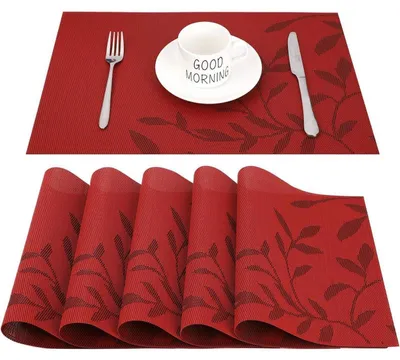 Productafbeelding van Set van 6 onderzetters, afwasbaar, PVC, hittebestendig, antislip, 45x30 cm, rood