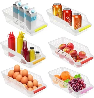 Zdjęcie produktu dla Zestaw organizerów do lodówki, 6-częściowy, łatwo wysuwane pojemniki do kuchni, na owoce i warzywa