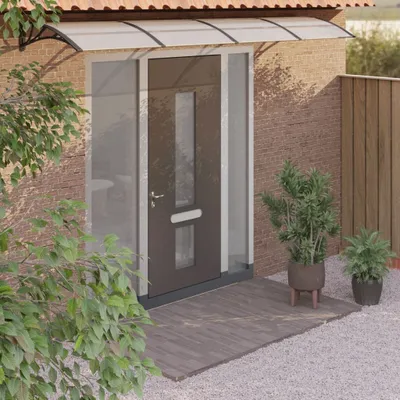 Immagine prodotto di Maison Exclusive - Tettoia per porta, nera e trasparente, 400x75 cm, policarbonato