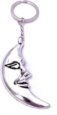 Produktbild von Onwomania Mond Halbmond mit Gesicht Schlüsselanhänger Keychain Silber Metall