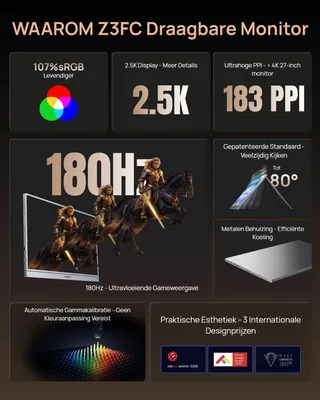 Obrázok produktu pre Prenosný monitor, 16,1 palca - rozlíšenie 2560 x 1440 (QHD) - obnovovacia frekvencia 180 Hz - displej IPS