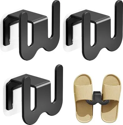 Produktbild von Hakenrechen mit Griff - Wandablage - Schwarz - Allgemeinverwendbar - Selbstklebende - Raumschonende Schuhablage - Schuhstütze - Schuhaufbewahrungsstütze