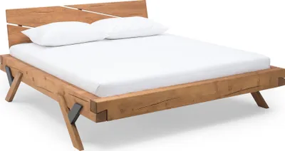Produktbild von SalesFever Balkenbett 200 x 200 cm | Fichte-Holz | Massivholz | Y-Beine mit schwarz | B 218 x T 218 x H 90 cm | natur