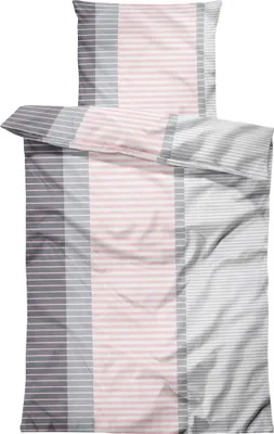 Produktbild von 4 teilig Bettwäsche 135x200 cm rosa grau gestreift Microfaser 2 Garnituren
