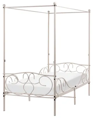 Zdjęcie produktu dla BELIANI Łóżko z baldachimem jasnobeżowe metalowe 90 x 200 cm pojedyncze retro ozdobne