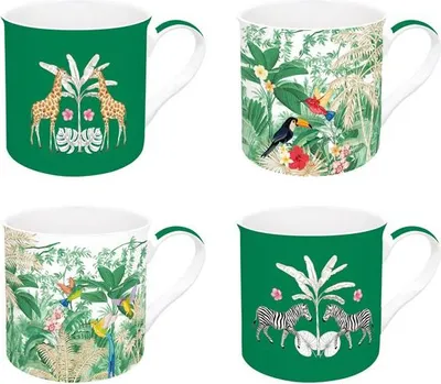 Image de Coffret Mugs Exotic Heaven Design Tropical, Porcelaine Fine - Easy Life