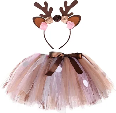 Produktbild von Rentierkostüm Mädchen Ein Stück, Tutu-Rock Mit Rentier-Haarreif, Für Halloween Weihnachten Karneval