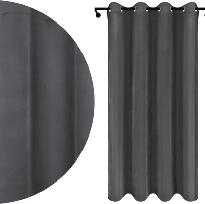 Zdjęcie produktu dla Voppi Zasłona grafitowa welurowa na przelotkach 140 x 280 cm długa zasłona okienna gruby welur 220 g/m2 grafit