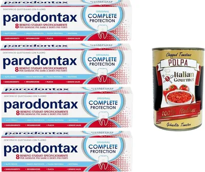 Produktbild von Parodontax Original Zahnpasta 75ml 4er-Pack + Italian Gourmet Polpa 400g – 100% Italienische Tomaten für Saucen und mehr