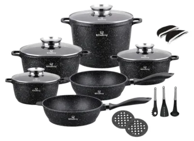Immagine prodotto di Set di pentole - Set di padelle - Padelle - Utensili da cucina - Set di pentole per induzione - 17 pezzi - Rivestimento antiaderente in Vetroceramica