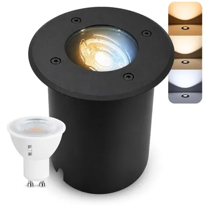 Produktbild von SSC-LUXon JUAVI Bodeneinbauleuchte Außenlampe IP67 LED - mit GU10 LED LumiFLEX dimmbar 6W drei Lichtmodi - Bodenstrahler schwarz matt 230V befahrbar