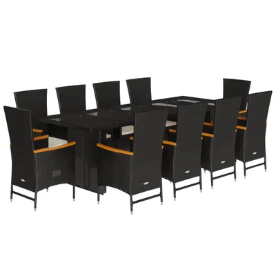 Produktbild von 11-tlg. Garten-Essgruppe mit Kissen Schwarz Poly Rattan