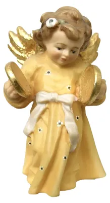 Barock-Engel mit Tellern, 5 cm, Holz, handbemalt