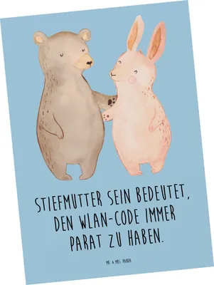 Produktbild von Mr. & Mrs. Panda Grußkarte Stiefmutter Heldin - Blau Pastell - Geschenk, Postkarte, Familie, Postkarten, Stiefkind, Ansichtskarte, Ansichtskarten, bildkarte, sein