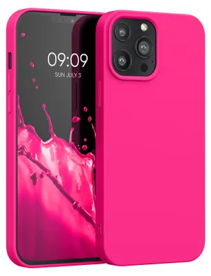 Produktbild von kwmobile Hülle kompatibel mit Apple iPhone 13 Pro Max Hülle - gummierte TPU Silikon Handyhülle - Schutzhülle für kabelloses Laden - Case in Neon Pink