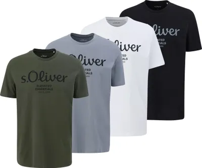 Produktbild von s.Oliver Herren T-Shirt, 4er Pack - Basic, Logoprint, Rundhals, Baumwolle Weiß/Dunkelgrün/Hellgrau/Schwarz 3XL