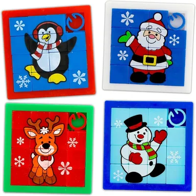 Productafbeelding van Schuifpuzzelset van - Set van 4 - Kleine adventskalendervullingen - Inclusief ontwerpen - Kerstman - Sneeuwpop