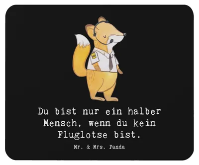 Produktbild von Mr. & Mrs. Panda Mauspad Fluglotse Herz - Schwarz - Geschenk, pc, Beruf, Ausbildung, Mousepad, Mouse Pad, mousematte, Spruch