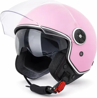 Produktbild von VINZ Tobia Jethelm mit Doppelvisier | Roller Helm mit Sonnenblende | In Gr. XS-XXL | ECE 22.06  | Motorradhelm mit Visier |Viele Farben Erhältlich - Rosa | M (57 - 58 cm)