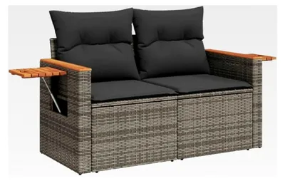 Produktbild von Gartensofa mit Kissen für 2 Personen, Sofa für Garten und Terrasse, Terrassensofa mit abnehmbarem, waschbarem Bezug, Gartenmöbel in Grau aus Poly Rattan