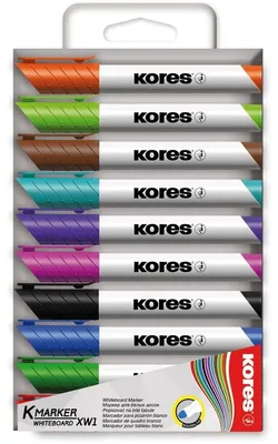 Produktbild von Kores Whiteboard Marker-Set 3mm Rundspitze, 10 Stück(e), Schwarz, Blau, Braun, Grün, Hellgrün, Orange, Pink, Rot, Türkis, Violett, Rundspitze, Mehrfarbig, 3 mm