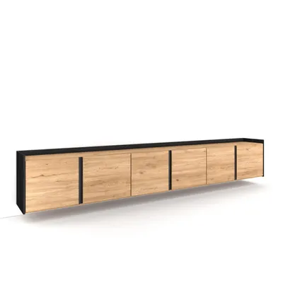 Immagine prodotto di Mobile TV Soggiorno, 309x50x35 cm, Per TV fino a 80", Sospeso, da appendere, Rovere e nero