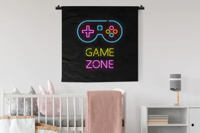 Produktbild von MuchoWow® Wandteppich Wandbehang Controller - Spiel - Neon - Schwarz - Zitate - Spielzone 90x90 cm Tapisserie Dekoration Wandtuch - Wandaufhänger