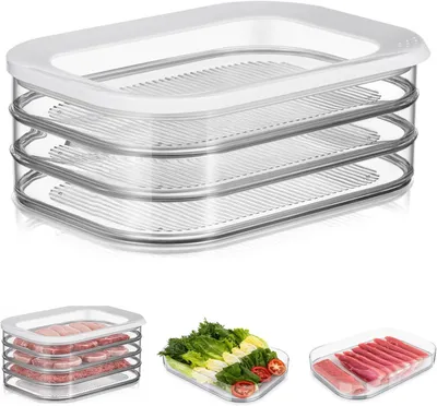 Produktbild von Kühlschrankorganizer 3-lagig mit Silikondeckel, platzsparend, für Küchenaufbewahrung