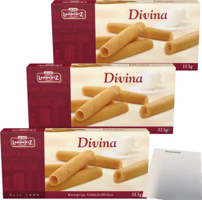Image de Lambertz Divina biscuits roulés croustillants paquet de 3 (3x113g paquet) + bloc usy
