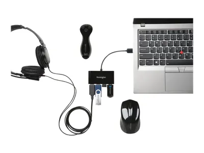 Produktbild von Kensington 4 Port Hub, USB 2.0, Schwarz, macOS 10.6 or above; Windows XP or above, 1 Stück(e), 75 mm, 90 mm, 18 mm