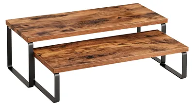 Produktbild von Relaxdays Tischregal 2-tlg. Set, Küchenorganizer für Gewürze, Geschirr uvm., stapelbar, Industrial Design, braun/schwarz