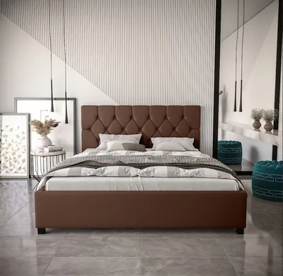 Zdjęcie produktu dla Łóżko tapicerowane małżeńskie NARINE – 180 x 200, brązowe