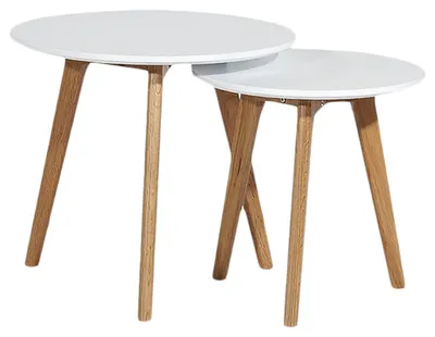 Produktbild von home24 Beistelltisch-Set - 2-teilig - Eiche Teilmassiv - Matt Weiß