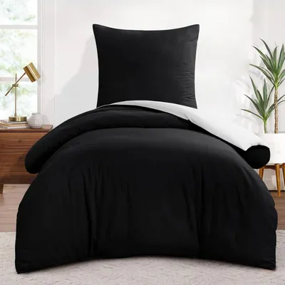Productafbeelding van Bettlaken set, 155x220 cm, 2-delig, wit/zwart, omkeerbaar, met rits