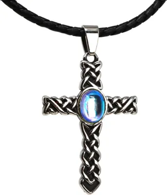 Produktbild von Lederkette Edelstahlkette 316L STEIN KREUZ 50 cm Leder 05-04