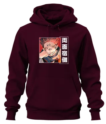 Produktbild von Jujutsu Kaisen 両面宿儺 Dämon Anime Ästhetik Manga Flamme Hoodie Kapuzenpullover, Burgundy, XXL