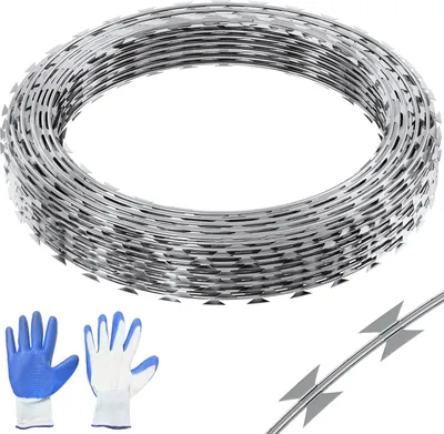 Produktbild von Natodraht 30 m (2 Rollen x 15 m) Stacheldraht Spirale Sperrdraht Stacheldrahtzaun (0,51 mm) scharfe Klingen und (ca. 4 mm) dicke Kerndrähte Maschendraht für außergewöhnlichen Spiralschutz