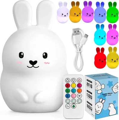 Produktbild von Weiches Nachtlicht Hase für Kinder bunt Silikon RGB LED + Fernbedienung