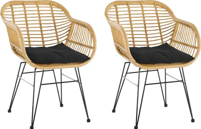 Produktbild von SalesFever Armlehnstuhl 2er Set | Kunststoff in Rattan-Optik | Metallgestell schwarz | inkl. Sitzkissen | Indoor- und Outdoor geeignet | B 56 x T 59 x H 80 cm | natur-schwarz