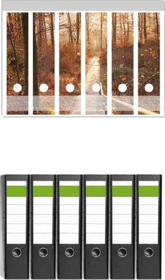 Produktbild von Wallario 6 Stück breite Ordner inkl. Klebeetiketten mit Motive Weg in den Sonnenuntergang -  Set mit Rückenschildern / Ordnerrücken Stickern