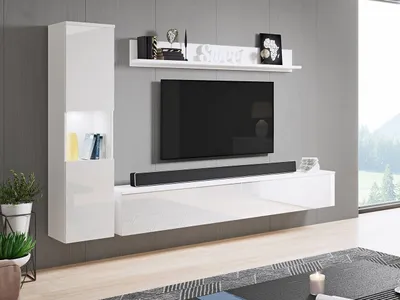 Image de Armoire murale moderne avec éclairage LED ROSALIO – blanc brillant / blanc