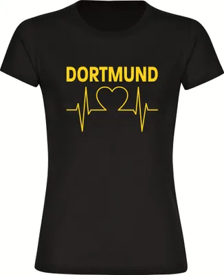 Produktbild von multifanshop Damen T-Shirt - Dortmund - Herzschlag, schwarz, Größe XXL